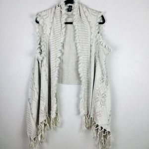 SAACHI (Anthro) Fringe Fur Asymmetrical Cardigan